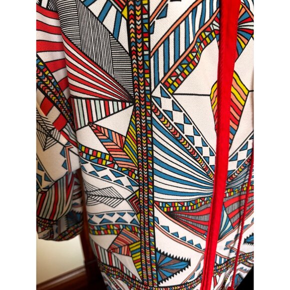 Gibson Latimer Womens S Tribal Geometric Print Top With Red Trim & Tassels Boho - Picture 6 of 10